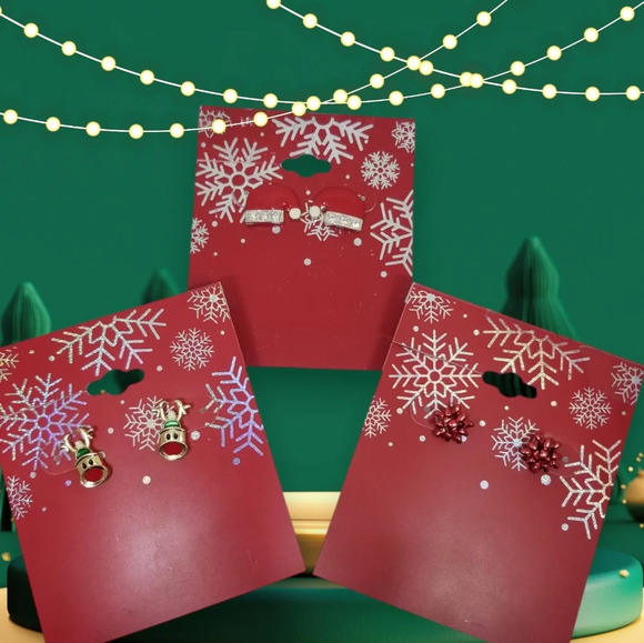 KOHLS NEW IN PACKAGE FESTIVE CHRISTMAS EARRINGS TRIO BUNDLE - Picture 2 of 8